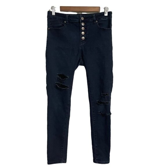 Between Us Women's Juniors Dark High Rise Button Fly Distressed Skinny Jeans 13 - Picture 1 of 9